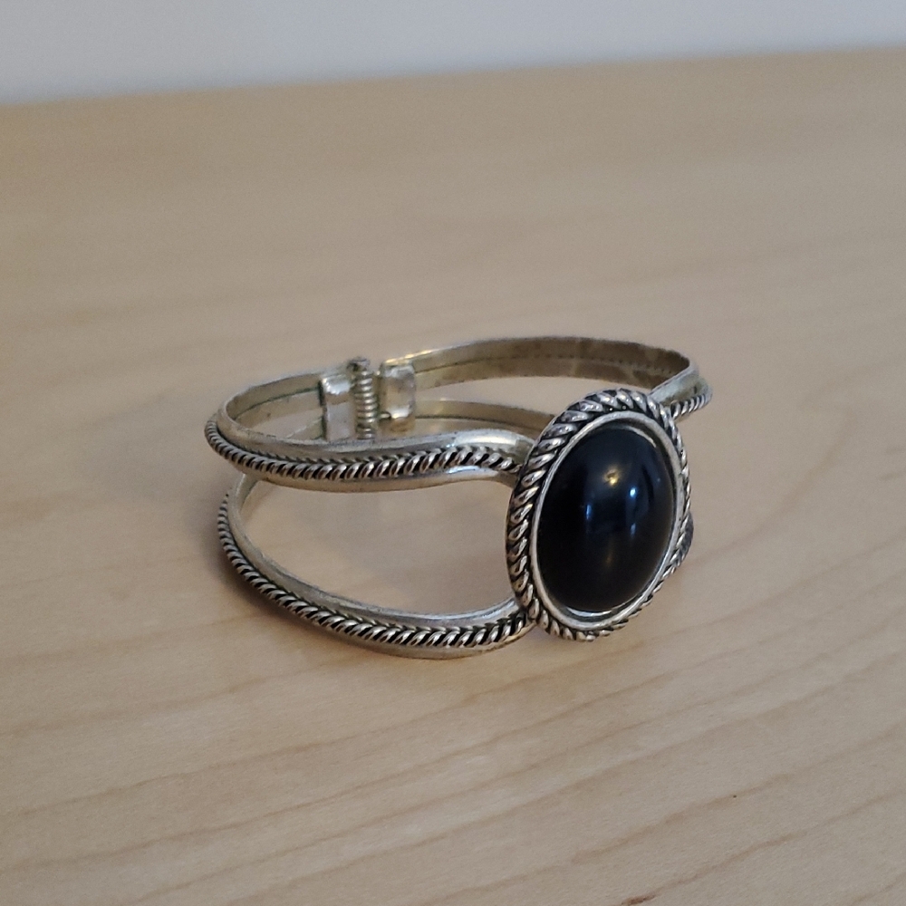 Elegant Silver-tone and Black Women's Bracelet